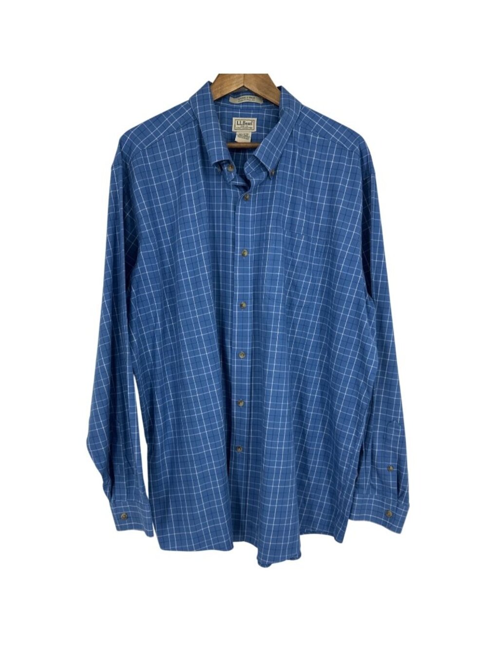 L.L.Bean Wrinkle-Free Traditional Fit Blue Checkered Long Sleeve Shirt Size XXL